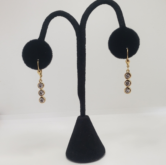 1.75ctw. Authentic Moissanite 3 Stone Drop Earrings in 18k Gold over Silver - Picture 6 of 11